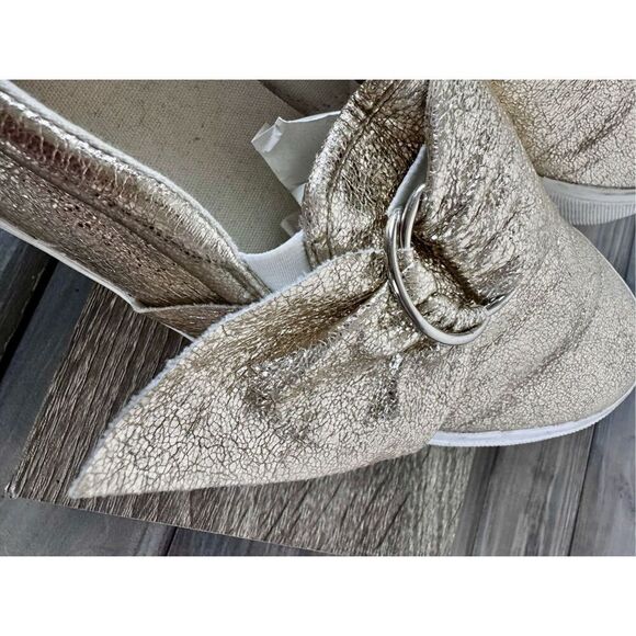 ASOS Metallic Gold Slip On Bow Platform Loafer Size 7 - Picture 6 of 11